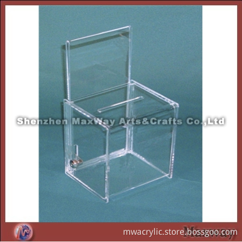 Transparent Cubical Acrylic/Plexiglass Suggestion Box/Case with Lock